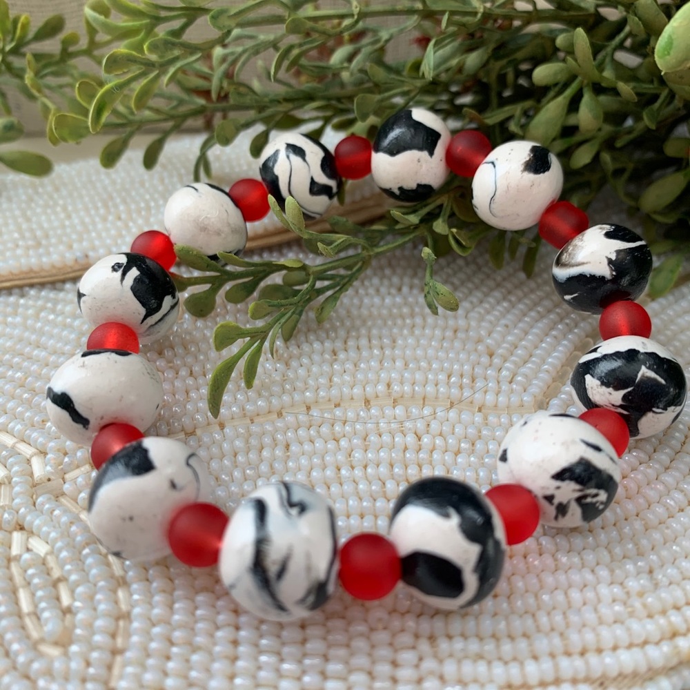 Black white and red handcrafted bracelet